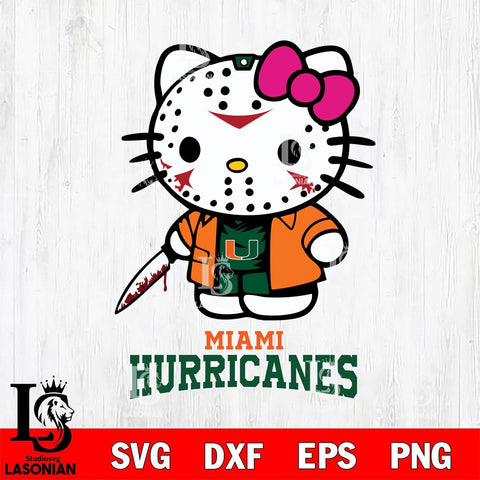 Miami Hurricanes Hello Kitty Horror 3 Svg Eps Dxf Png File, Digital Download