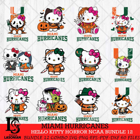 Miami Hurricanes Hello Kitty Horror NCAA Bundle 12 SVG Svg Eps Dxf Png File, Digital Download