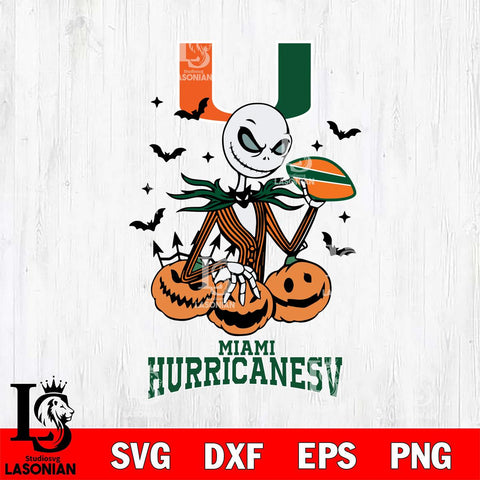 Miami Hurricanes Jack Skellington 2 halloween Svg Eps Dxf Png File, NCAA svg, Digital Download, Instant Download