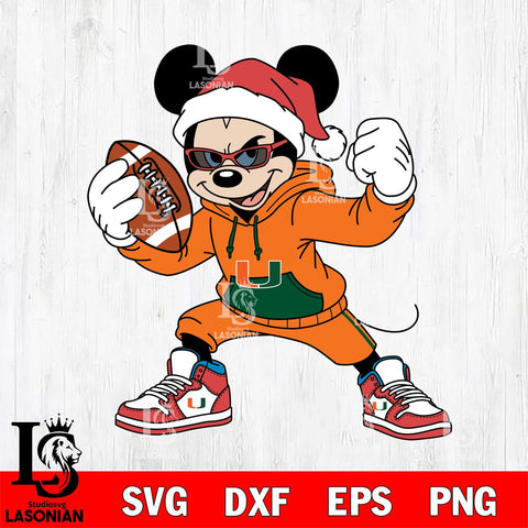 Miami Hurricanes Mickey Cool Football Christmas File Cut, NCAA SVG DXF EPS PNG FILE, Digital Download , Criucut , Silhouette
