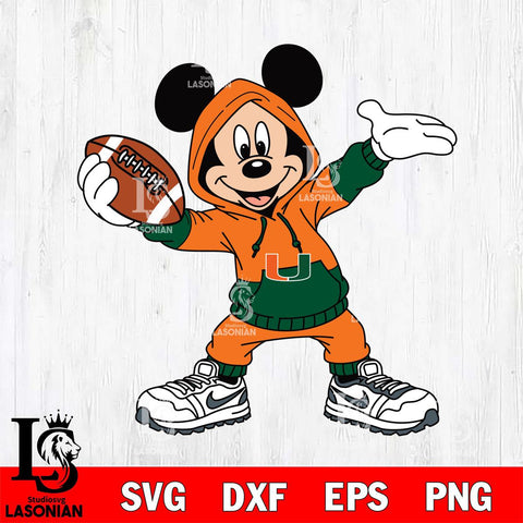 Miami Hurricanes Mickey Disney Football Christmas File Cut, NCAA SVG DXF EPS PNG FILE, Digital Download , Criucut , Silhouette