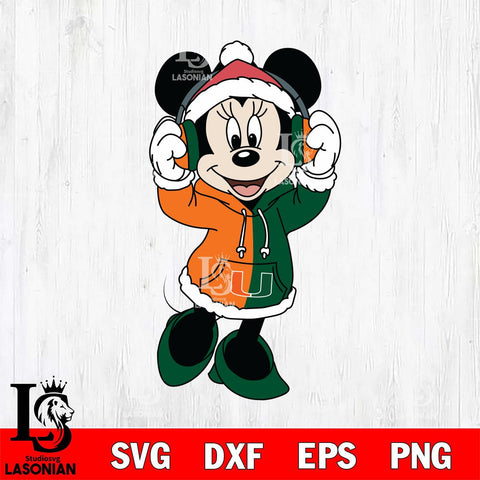 Miami Hurricanes Minnie Mouse Disney Football Christmas File Cut, NCAA SVG DXF EPS PNG FILE, Digital Download , Criucut , Silhouette