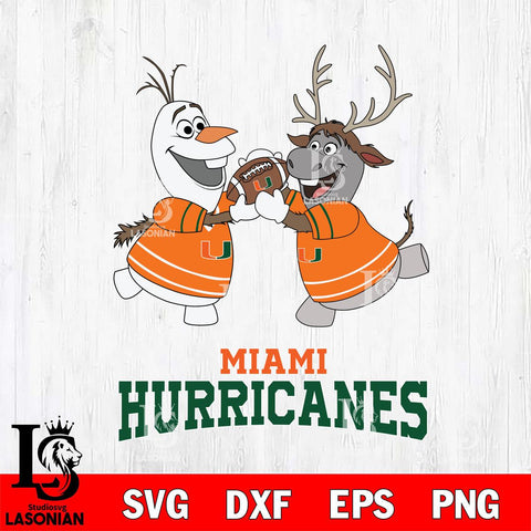 Miami Hurricanes Olaf & Sven Football Cricut,Christmas SVG DXF EPS PNG FILE, NCAA Digital Download,Instant Download, Silhouette