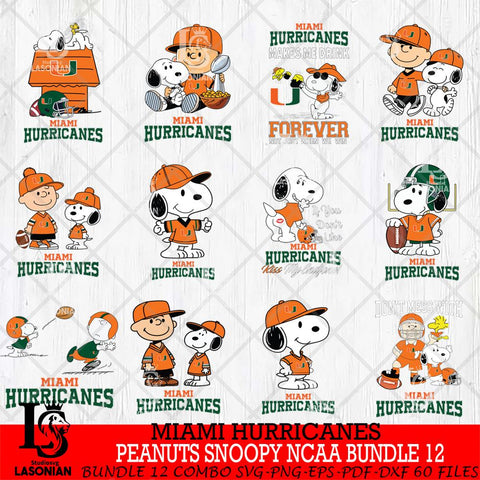 Miami Hurricanes Peanuts Snoopy Player NCAA Bundle 12 SVG DXF EPS PNG FILE,Snoopy File Cut, bundle NCAA Digital Download,Instant Download, Silhouette