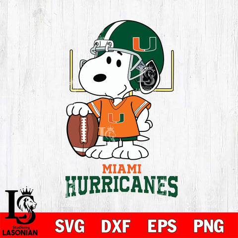Miami Hurricanes Snoopy Player Football SVG DXF EPS PNG FILE,Snoopy File Cut, NCAA Digital Download,Instant Download,Christmas Silhouette