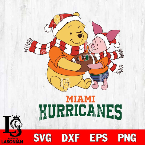 Miami Hurricanes Winnie the Pooh & Piglet Football Cricut,Christmas SVG DXF EPS PNG FILE, NCAA Digital Download,Instant Download, Silhouette