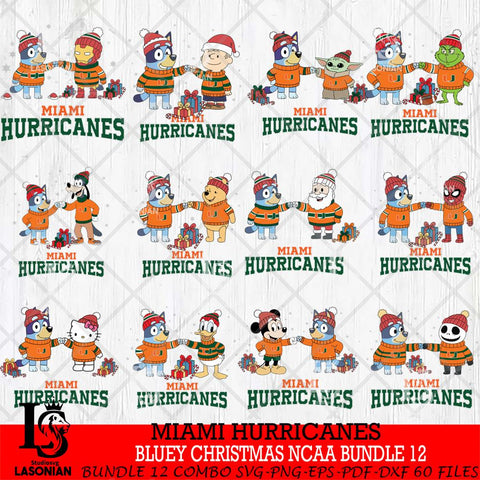 Miami Hurricanes  Bluey friends christmas NCAA Bundle File Cut,Bundle NCAA SVG DXF EPS PNG FILE, Digital Download,Instant Download, Silhouette