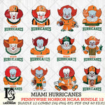 Miami Hurricanes  Pennywise Horror NCAA Bundle 12 SVG Svg Eps Dxf Png File, Digital Download