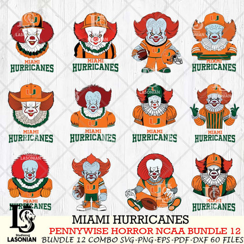Miami Hurricanes  Pennywise Horror NCAA Bundle 12 SVG Svg Eps Dxf Png File, Digital Download