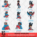 Miami Marlins Black Fan Girl Betty Boop Bundle 9, Svg Eps Dxf Png File, Digital Download