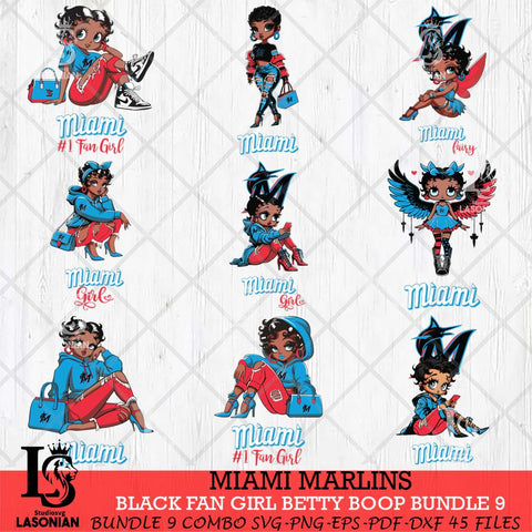Miami Marlins Black Fan Girl Betty Boop Bundle 9, Svg Eps Dxf Png File, Digital Download