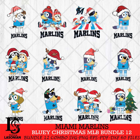 Miami Marlins Bluey Christmas MLB Bundle 12 file Cricut , Bluey Cricut , Christmas Svg , Bluey svg , Digital Download, dxf eps png pdf file