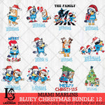 Miami Marlins Bluey Happy Christmas Bundle 12 Svg Eps Dxf Png File, Digital Download
