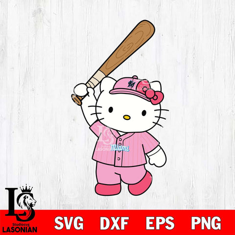 Miami Marlins Hello Kitty Pink Baseball Player SVG DXF EPS PNG FILE, MLB File Cut,Hello Kitty Digital Download,Instant Download, Silhouette