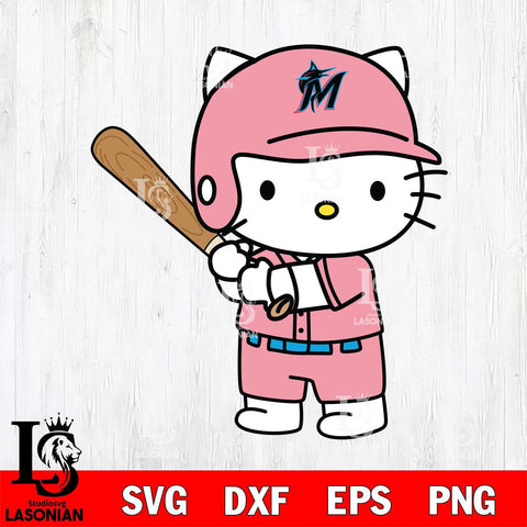 Miami Marlins Hello Kitty Player SVG DXF EPS PNG FILE, MLB File Cut,Hello Kitty Digital Download,Instant Download, Silhouette