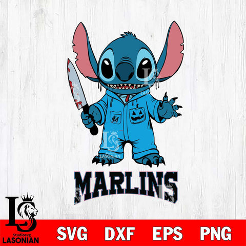 Miami Marlins Stitch Horror 2 Svg Eps Dxf Png File, MLB svg, Digital Download, Instant Download