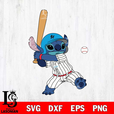 Miami Marlins Stitch hits ball SVG DXF EPS PNG FILE, MLB File Cut, Digital Download,Instant Download, Silhouette, Stitch Cricut