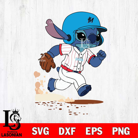 Miami Marlins Stitch run Baseball SVG DXF EPS PNG FILE, MLB File Cut, Digital Download,Instant Download, Silhouette, Stitch Cricut