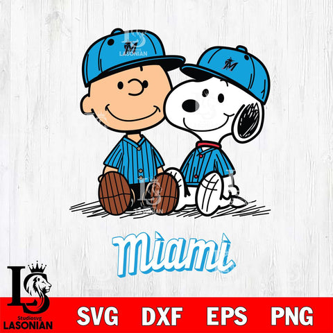Miami Marlins snoopy and charlie brown sit baseball Svg Eps Dxf Png File, MLB File Cut,Digital Download,Instant Download,MLB Svg Files