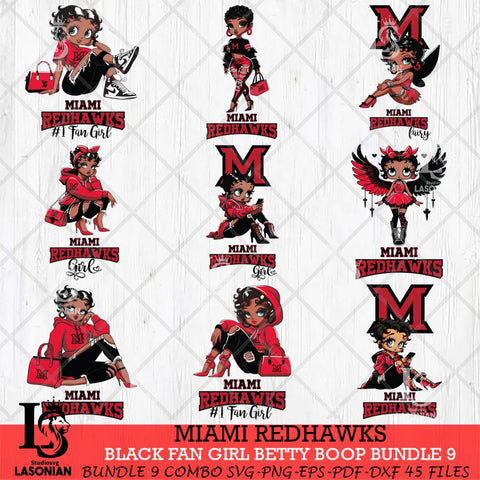 Miami RedHawks Black Fan Girl Betty Boop Bundle 9, Svg Eps Dxf Png File, Digital Download