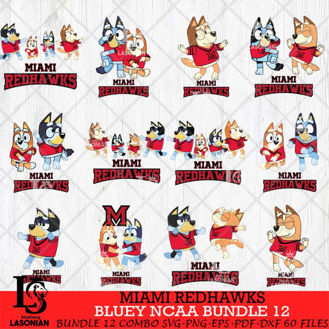 Miami RedHawks Bluey Dace Mode NCAA Bundle 12 SVG Eps Dxf Png File, Digital Download, Instant Download