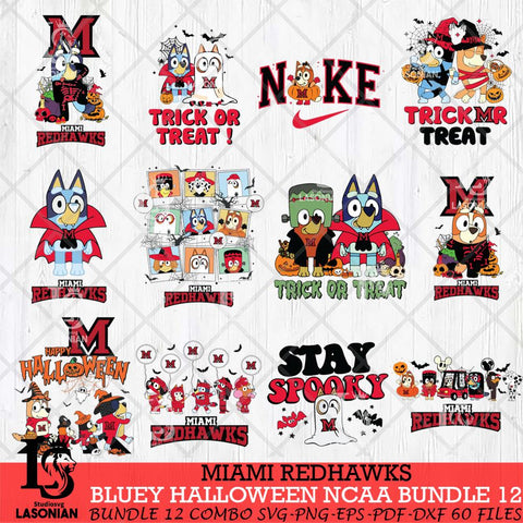 Miami RedHawks Bluey Halloween NCAA 12 SVG Eps Dxf Png File, Bundle NCAA svg, Digital Download, Instant Download
