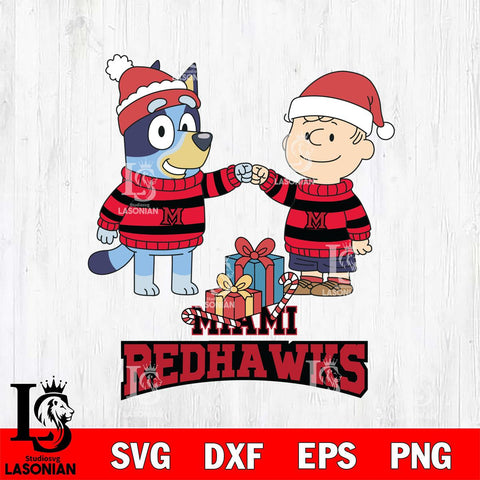 Miami RedHawks Bluey With Charlie Brown Christmas File Cut, NCAA SVG DXF EPS PNG FILE, Digital Download,Instant Download, Silhouette