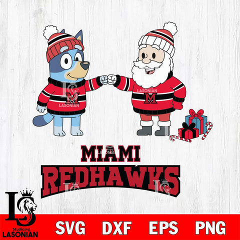 Miami RedHawks Bluey With Satan Christmas File Cut, NCAA SVG DXF EPS PNG FILE, Digital Download,Instant Download, Silhouette