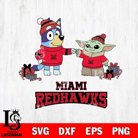 Miami RedHawks Bluey With Yoda Christmas File Cut, NCAA SVG DXF EPS PNG FILE, Digital Download,Instant Download, Silhouette