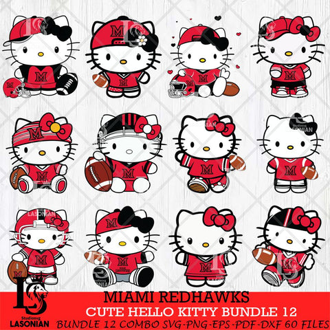 Miami RedHawks Cute Hello Kitty Bundle 12 SVG Eps Dxf Png File, NCAA Bundle svg, Digital Download, Instant Download