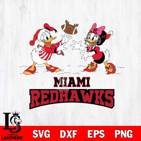 Miami RedHawks Donald Duck & Daisy Duck Football Cricut,Christmas SVG DXF EPS PNG FILE, NCAA Digital Download,Instant Download, Silhouette