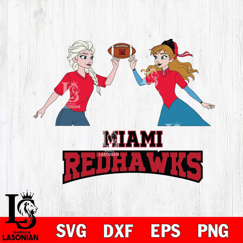 Miami RedHawks Elsa & Anna Football Cricut,Christmas SVG DXF EPS PNG FILE, NCAA Digital Download,Instant Download, Silhouette