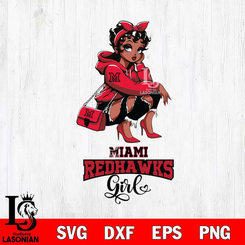 Miami RedHawks Fashion Black Fan Girl Betty Boop, Svg Eps Dxf Png File, Digital Download