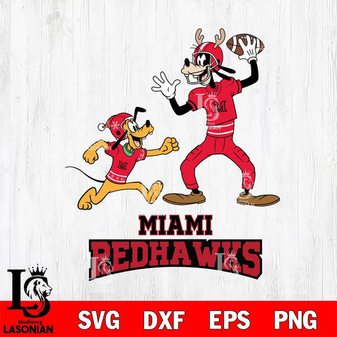 Miami RedHawks Goofy & Pluto Football Cricut,Christmas SVG DXF EPS PNG FILE, NCAA Digital Download,Instant Download, Silhouette