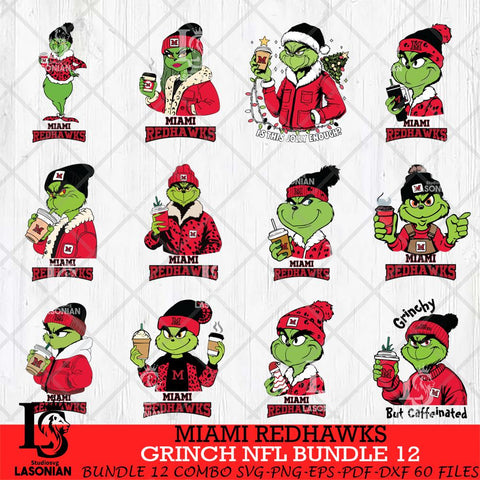 Miami RedHawks Grinch NCAA Bundle 12 SVG Eps Dxf Png File, Digital Download, Instant Download