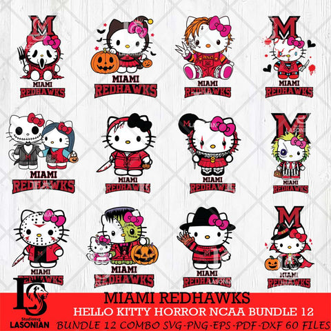 Miami RedHawks Hello Kitty Horror NCAA Bundle 12 SVG Svg Eps Dxf Png File, Digital Download