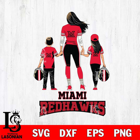 Miami RedHawks Mother and son Rugby SVG DXF EPS PNG FILE,NCAA SVG, Father day Digital Download,Instant Download, Silhouette