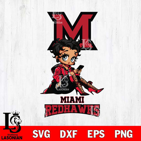 Miami RedHawks Style Black Fan Girl Betty Boop, Svg Eps Dxf Png File, Digital Download