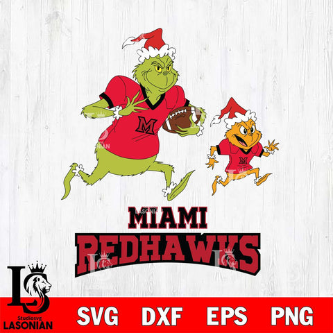 Miami RedHawks The Grinch & Max Football Cricut,Christmas SVG DXF EPS PNG FILE, NCAA Digital Download,Instant Download, Silhouette