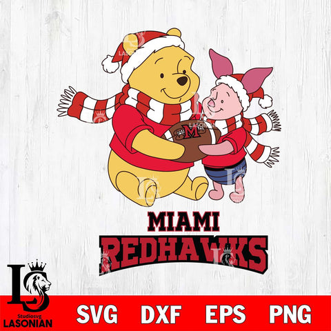 Miami RedHawks Winnie the Pooh & Piglet Football Cricut,Christmas SVG DXF EPS PNG FILE, NCAA Digital Download,Instant Download, Silhouette