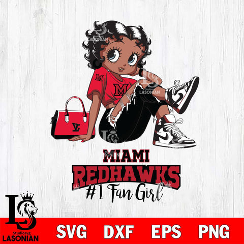 Miami RedHawks #1 Black Fan Girl Betty Boop, Svg Eps Dxf Png File, Digital Download