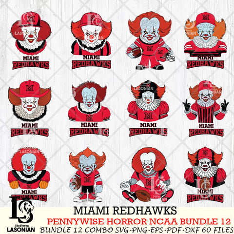 Miami RedHawks  Pennywise Horror NCAA Bundle 12 SVG Svg Eps Dxf Png File, Digital Download