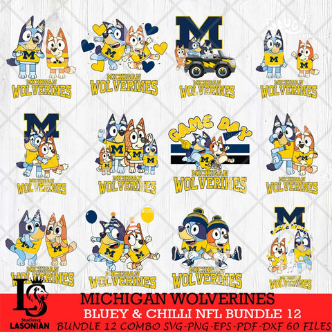 Michigan Wolverines Bluey & Bingo Bundle 12 SVG Svg Eps Dxf Png File, Bundle NCAA svg, Digital Download, Instant Download