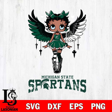 Michigan State Spartans Anglel Black Fan Girl Betty Boop, Svg Eps Dxf Png File, Digital Download