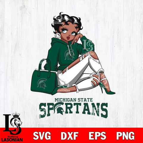 Michigan State Spartans Awesome Black Fan Girl Betty Boop, Svg Eps Dxf Png File, Digital Download