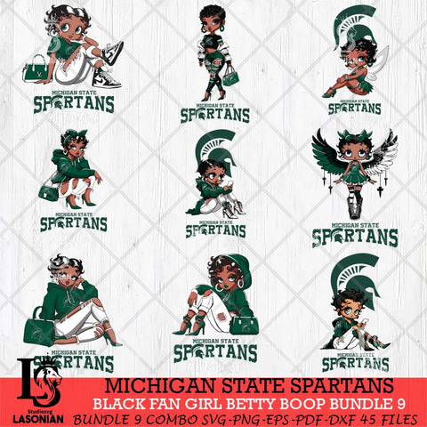 Michigan State Spartans Black Fan Girl Betty Boop Bundle 9, Svg Eps Dxf Png File, Digital Download