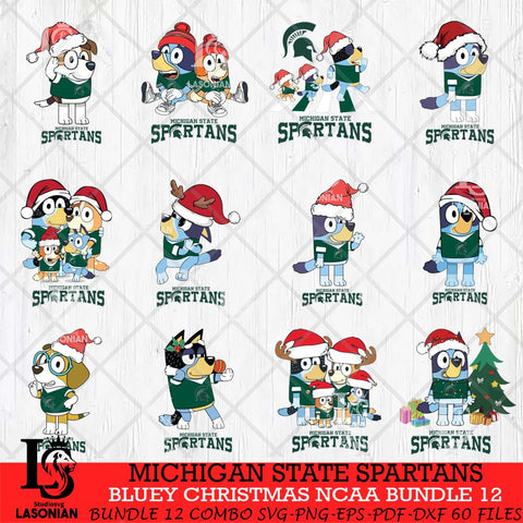 Michigan State Spartans Bluey Christmas NCAA Bundle 12 Cricut File Cut Files , Bluey Cricut , Christmas Svg , Bluey svg , Digital Download, dxf eps png pdf file