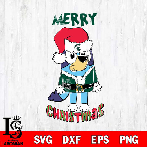 Michigan State Spartans Bluey Merry Christmas Bluey Santa Claus Svg Eps Dxf Png File, Digital Download