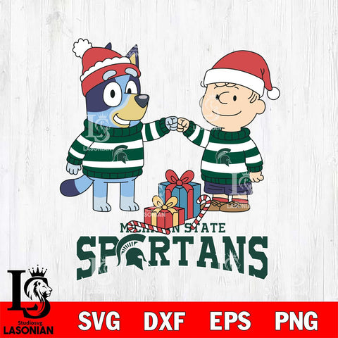 Michigan State Spartans Bluey With Charlie Brown Christmas File Cut, NCAA SVG DXF EPS PNG FILE, Digital Download,Instant Download, Silhouette
