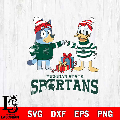 Michigan State Spartans Bluey With Donald Duck Christmas File Cut, NCAA SVG DXF EPS PNG FILE, Digital Download,Instant Download, Silhouette